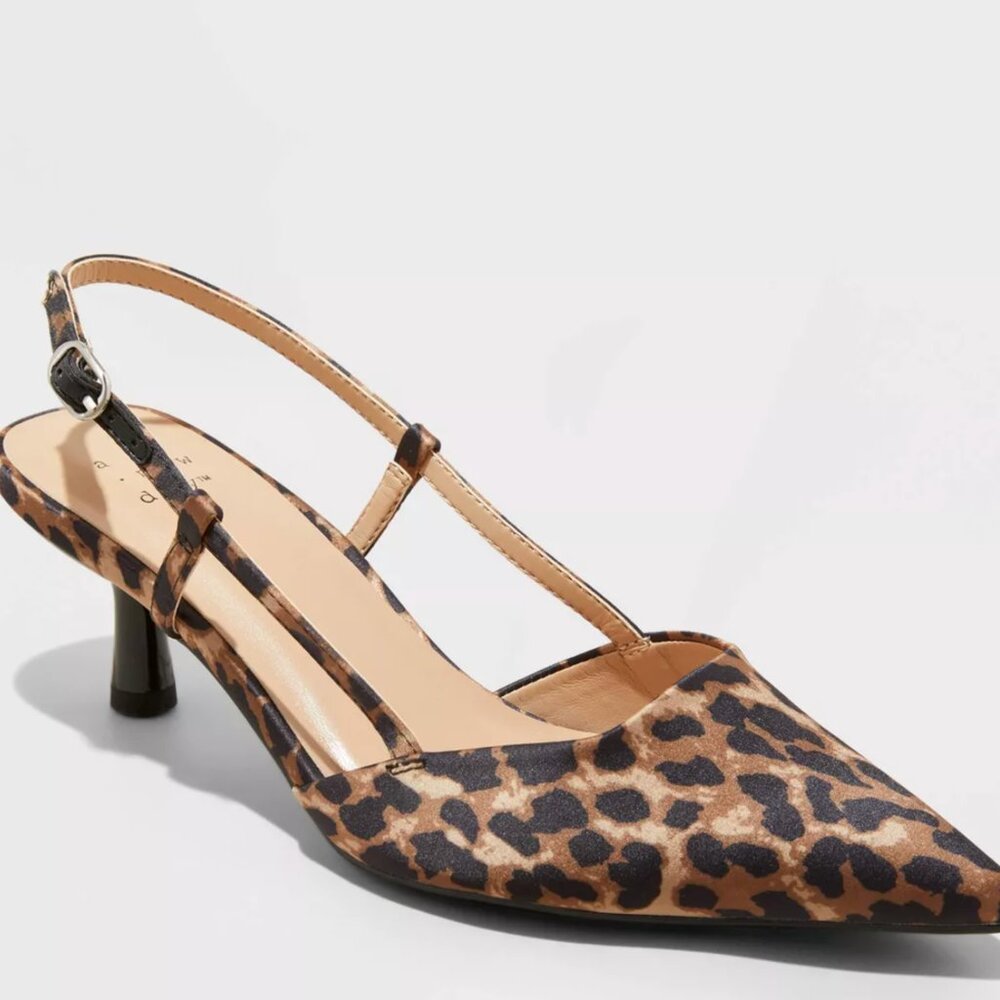 Leopard Print Satin Slingback Heels